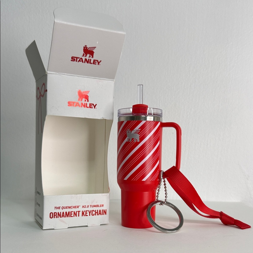 Stanley Red and White Striped Ornament Keychain “CANDY CANE TWIST” Christmas